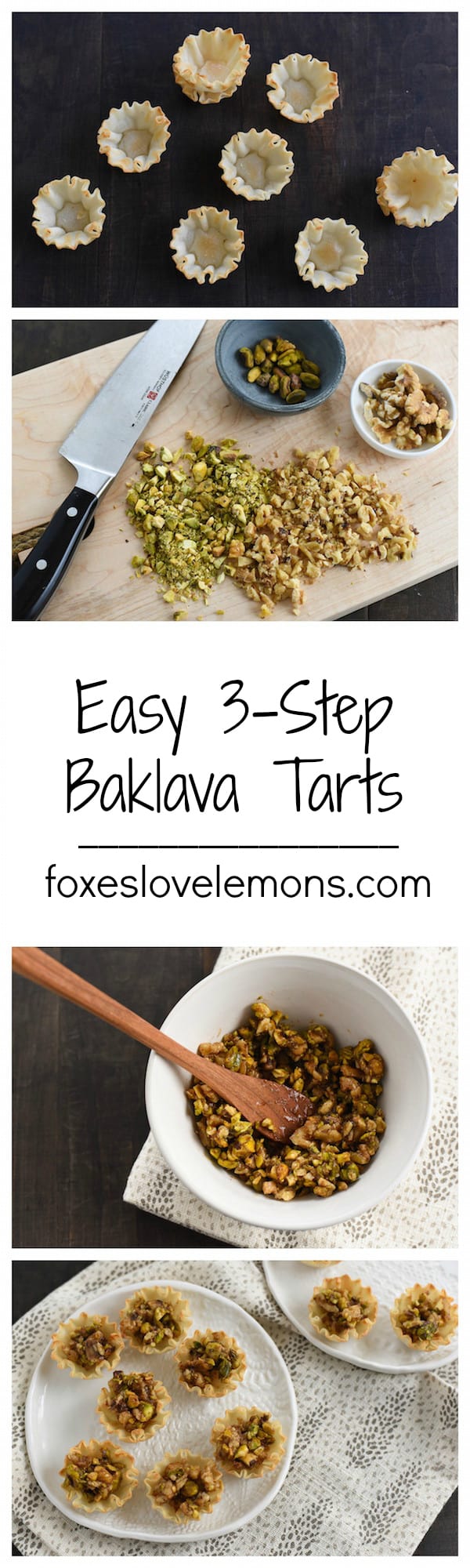 Easy 3-Step Baklava Tarts - All the flavor of baklava, in bite-sized tarts that take just minutes to make! | foxeslovelemons.com