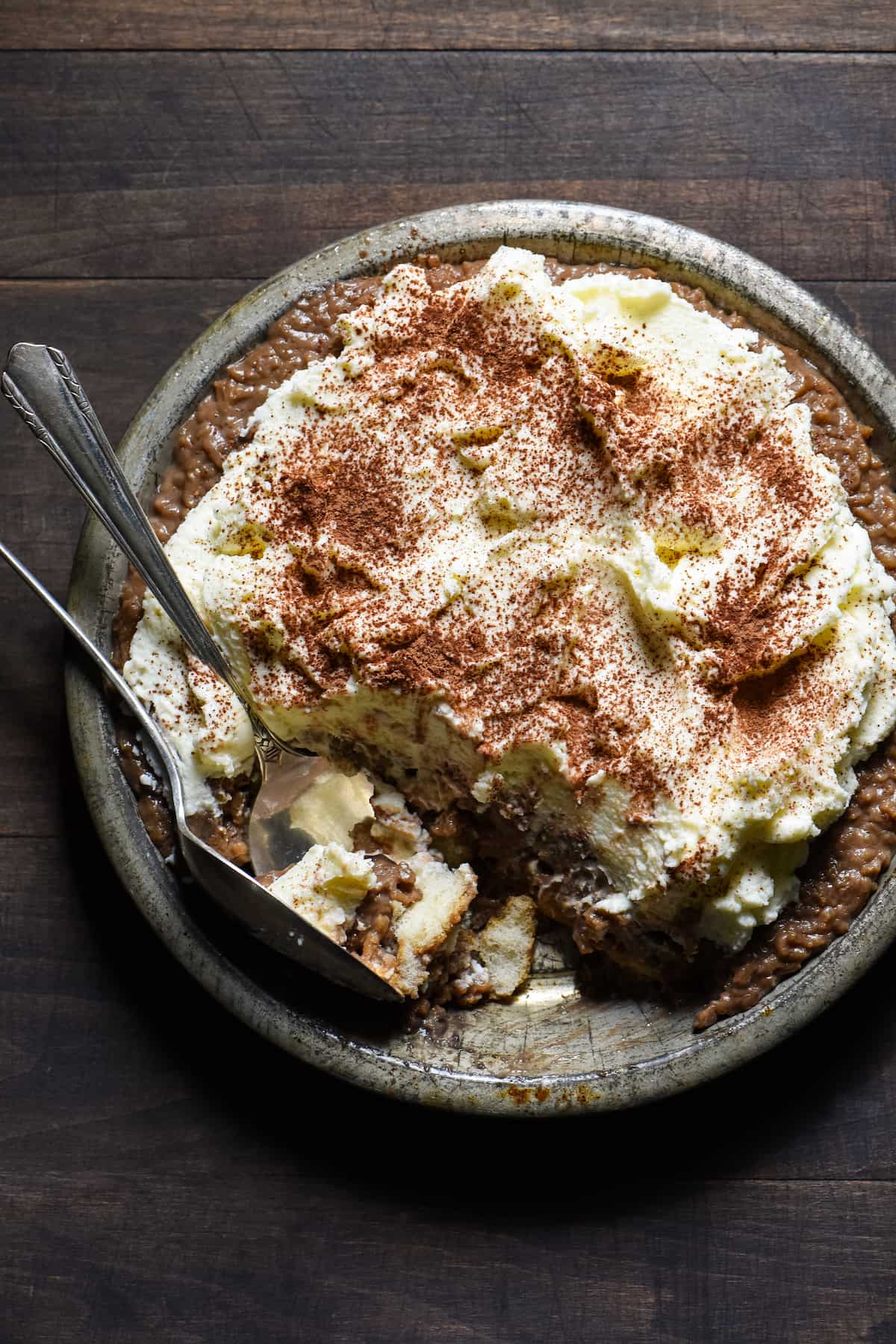 Rice Pudding Tiramisu - Layers of coffee-soaked ladyfingers, coffee rice pudding, and mascarpone whipped cream! | foxeslovelemons.com