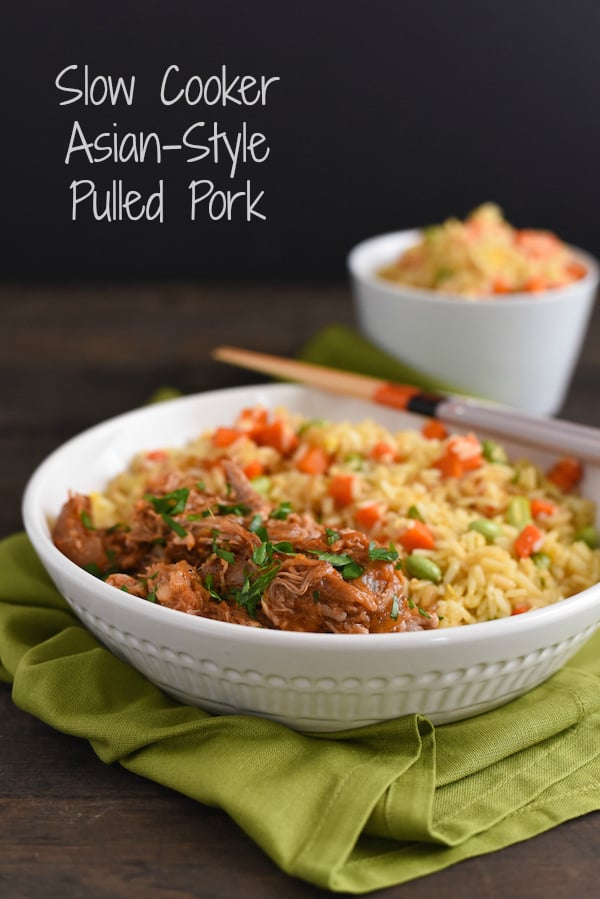 Slow Cooker Asian-Style Pulled Pork - A flavorful pulled pork that can be served in sandwiches, or with a side of rice! | foxeslovelemons.com