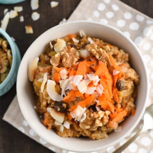 Steel cut oats topped with carrot and coconut.