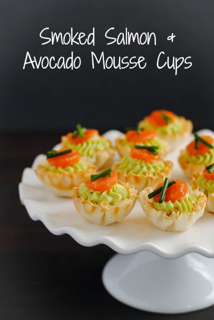 Smoked Salmon & Avocado Mousse Phyllo Cups - A tiny party bite that is full of flavor, perfect for any occasion. | foxeslovelemons.com