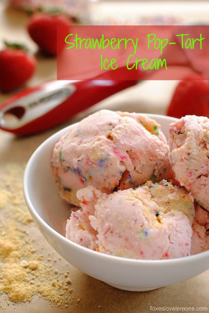 `Strawberry Pop-Tart Ice Cream - Fresh Strawberry Ice Cream swirled with graham cracker crumbs and rainbow sprinkles!!!