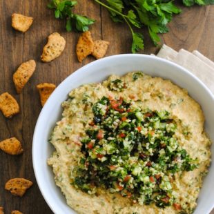 Tabbouleh Hummus - A big bowl of fresh, healthy Mediterranean dip! | foxeslovelemons.com