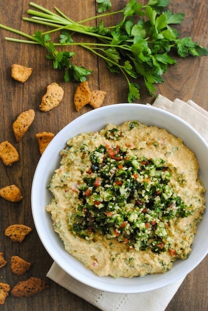 Tabbouleh Hummus - A big bowl of fresh, healthy Mediterranean dip! | foxeslovelemons.com