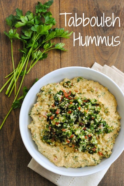 Tabbouleh Hummus - A big bowl of fresh, healthy Mediterranean dip! | foxeslovelemons.com