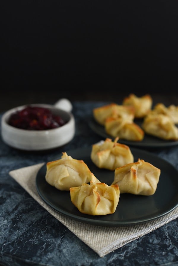 Thanksgiving Leftover Dumplings - Reinvent your leftover turkey, stuffing and cranberry sauce into this fun snack/appetizer! | foxeslovelemons.com