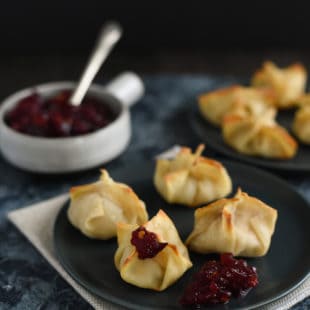 Thanksgiving Leftover Dumplings - Reinvent your leftover turkey, stuffing and cranberry sauce into this fun snack/appetizer! | foxeslovelemons.com